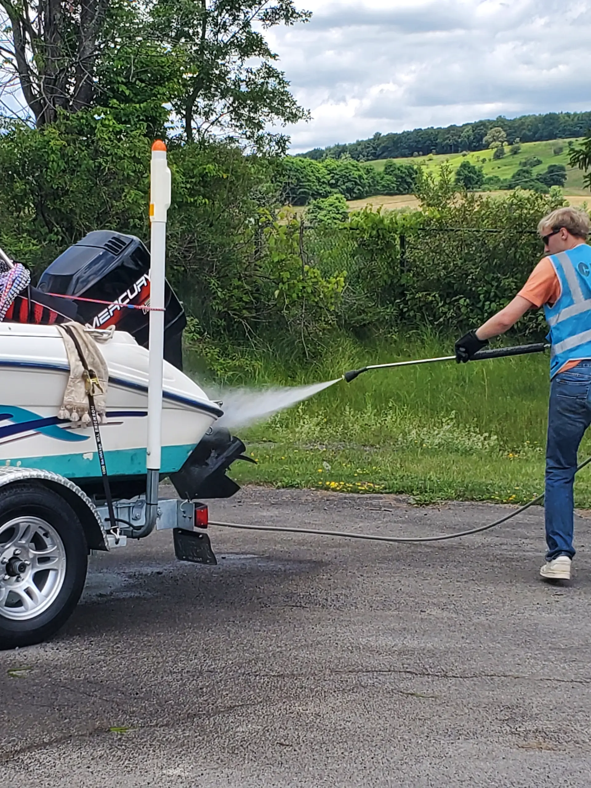 Boat steward helping at launch